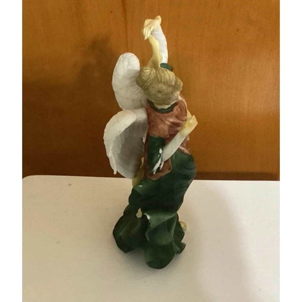 VTG Ceramic Owell‎ Angel Statue Figurine Holding Yellow Ribbon 12